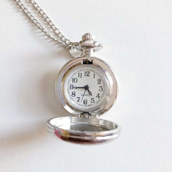 Victorian Silver Pocket Watch Pendant Necklace - Picture 4 of 6